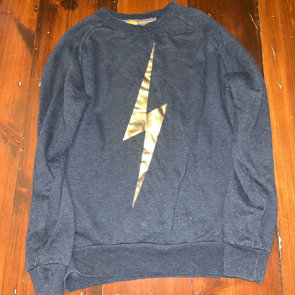 Aviator Nation Navy and Gold Lightning Bolt Crewneck
